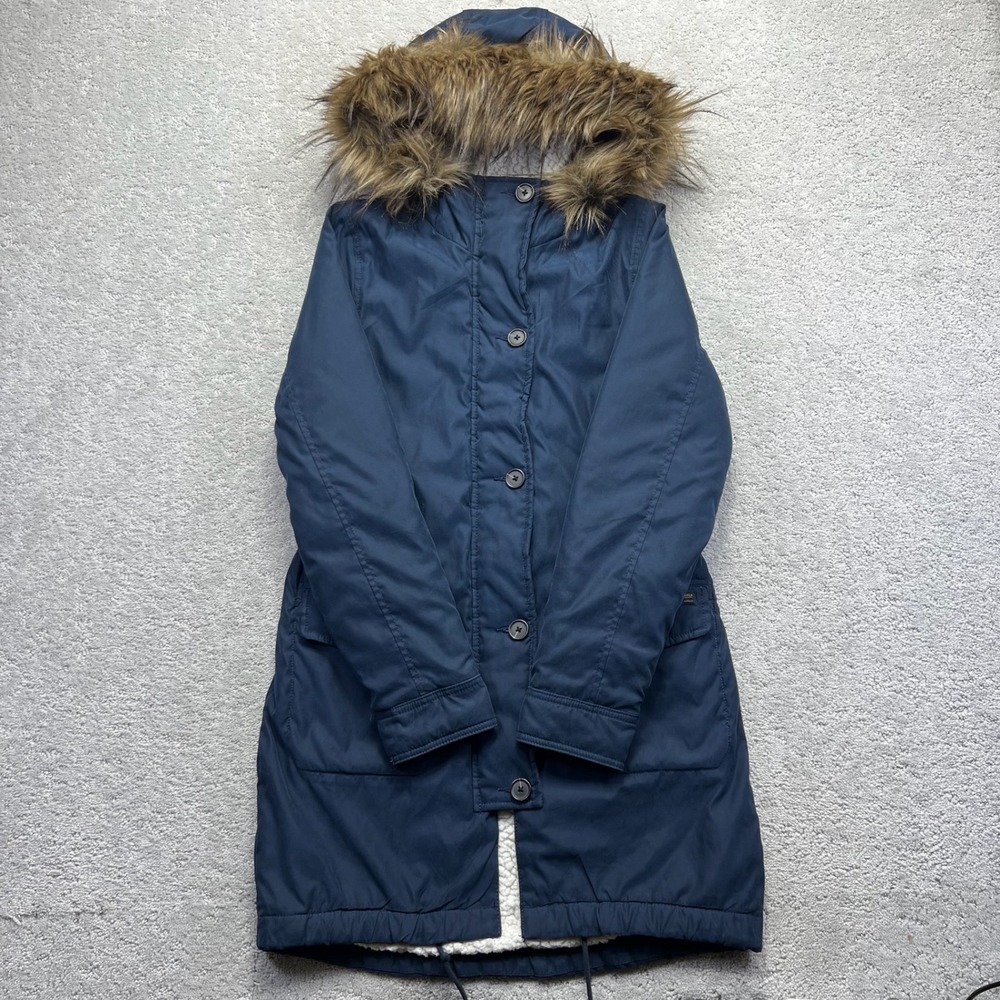 Abercrombie & Fitch Parka Jacket Womens Small Navy Blue Sherpa Lined Hooded
